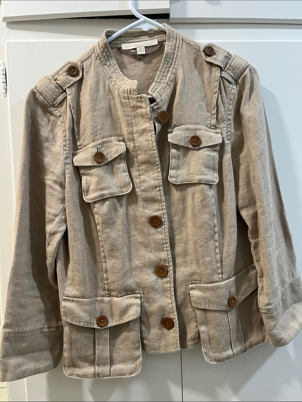 Women Utility Blazer Jacket - Flax linen